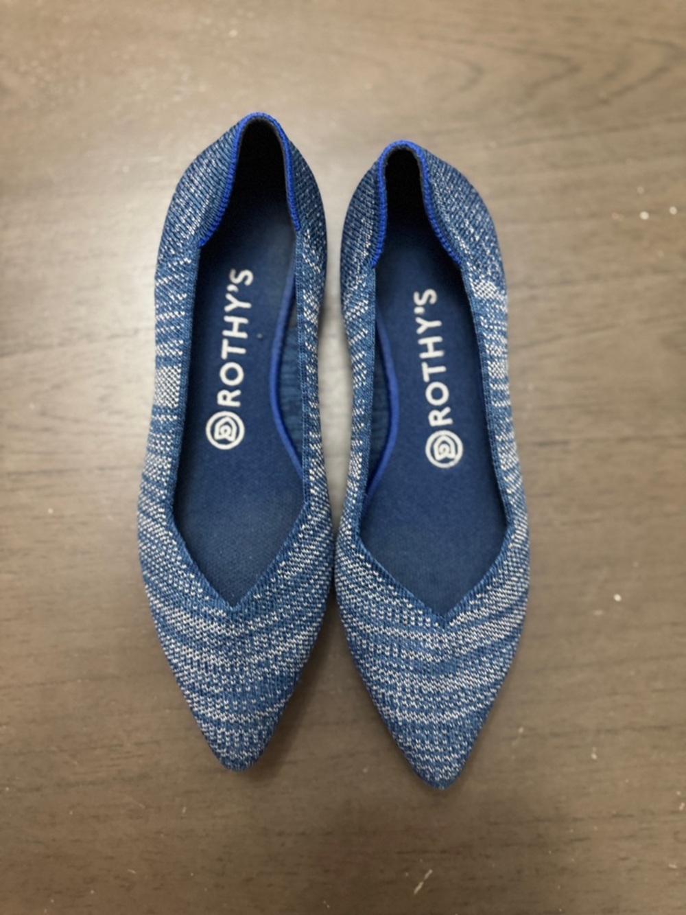 Rothy's Blue Knit Pointed-Toe Flats